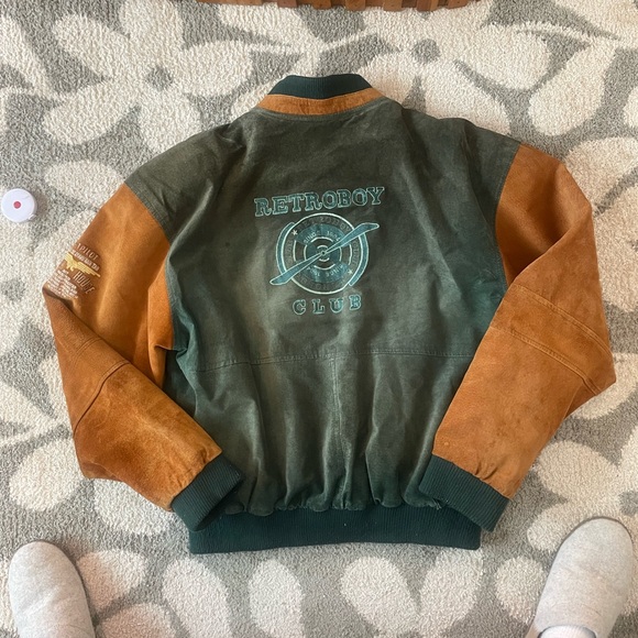 David Brandon size large Embroidered leather bomber jacket vintage coat - Picture 3 of 11